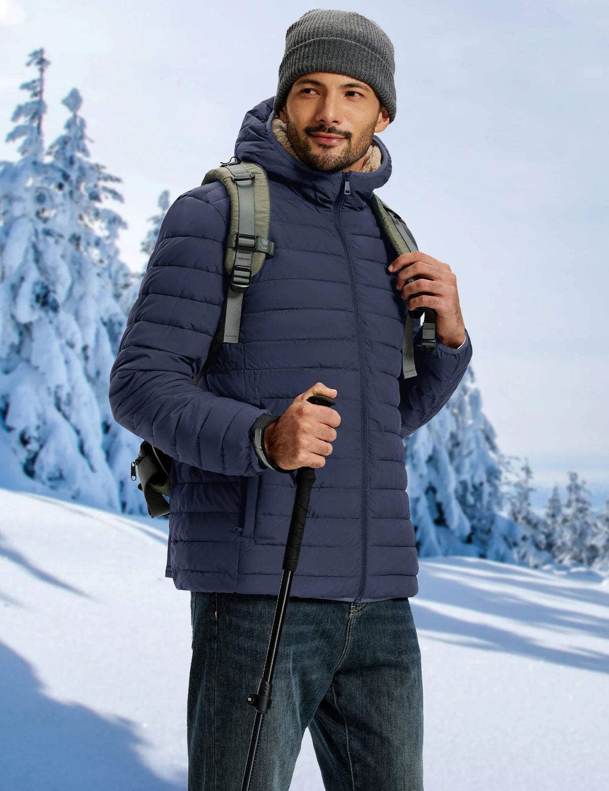 TACVASEN Men's Puffer Jacket Winter Warm Hooded Sherpa Lined Water Resistant Windproof Insulated Jacket Warm Winter Puffy Coat