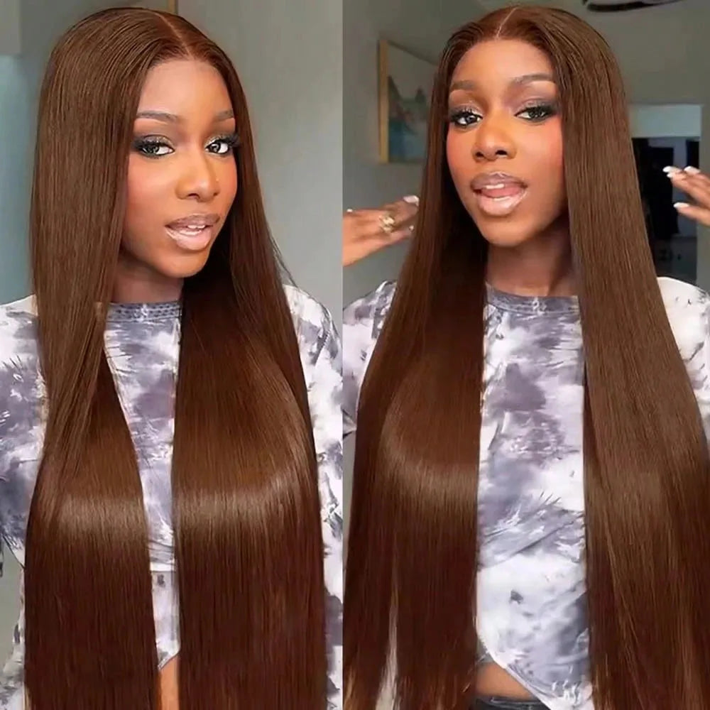 28 Inch Brown Lace Front Wigs Human Hair Pre Plucked 13x4 Straight Lace Front Wigs Human Hair 200% Density Colored #4 Light Brown Wig HD Lace Frontal Wigs For Women