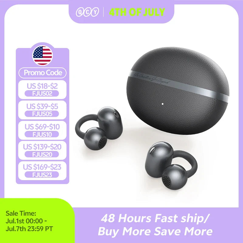 QCY Crossky C50 Open Ear Wireless Earbuds Bluetooth 6.0 Comfort Clip On Sports Earphone 4 Mic AI Clear Call Bass Boost Headphone