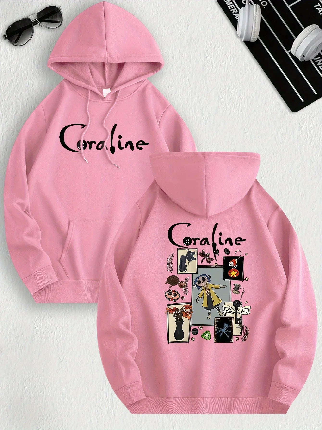 Coraline Inspired Casual Hoodie for Women's Sleeve Regular Fit Hooded Pullover Fashion Casual HipHop Sweatshirts Harajuku