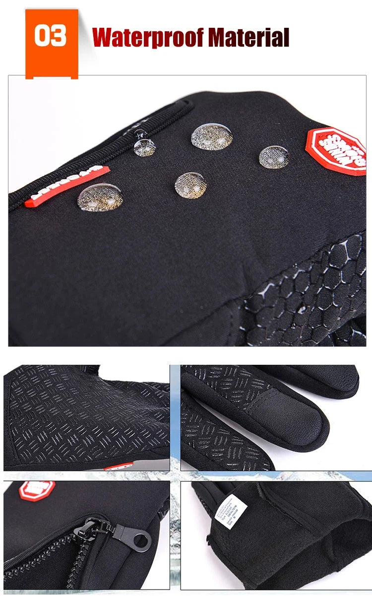 Winter Cycling Gloves Men Women Motorcycle Fleece Sport Zipper Autumn Touch Screen Warm Water-Repellent Windproof Non-slip Glove