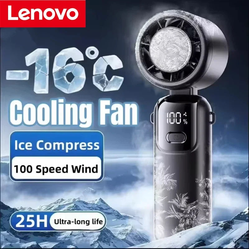 Lenovo Foldable/Hangable USB Desk Fan Ice Cooling Handheld Fan 100 Speeds Turbo Portable for Outdoor Fast Chill Ice Compress New