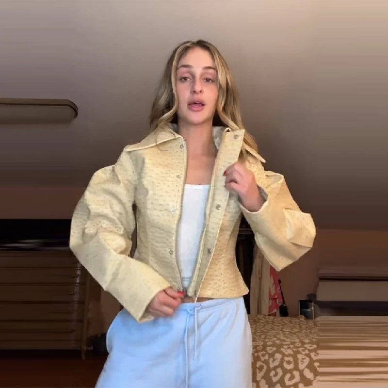 Vintage Casual Zippers Short Coats Women's Loose Full Sleeves Waist-cinching Lapel Collar Jacket 2026 New Spring Lady Streetwear