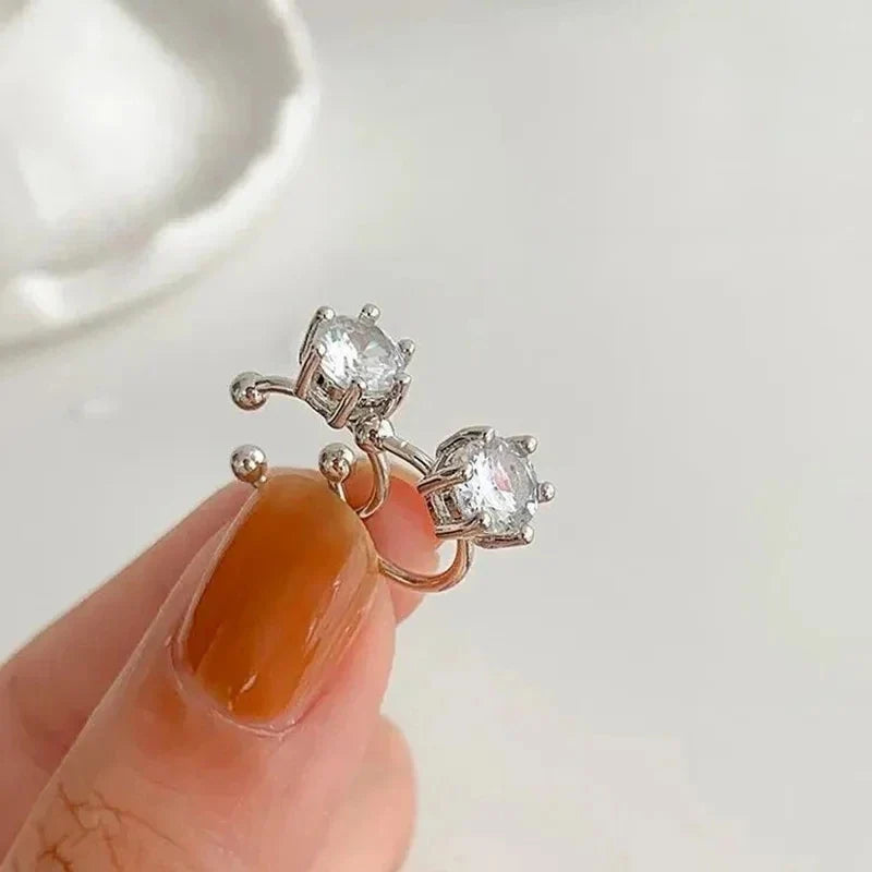 2Pc New Shiny Zircon Clip Earrings Adjustable Non Piercing Ear Clips for Women Daily Wear Party Banquet Jewelry Gift New Fashion