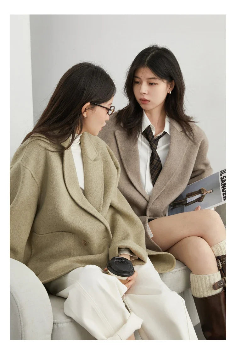 CHIC VEN New Women Woolen Coat Loose Solid Mid-length Double-sided Oversized Office Ladies Jackets Outerwear Autumn Winter 2026
