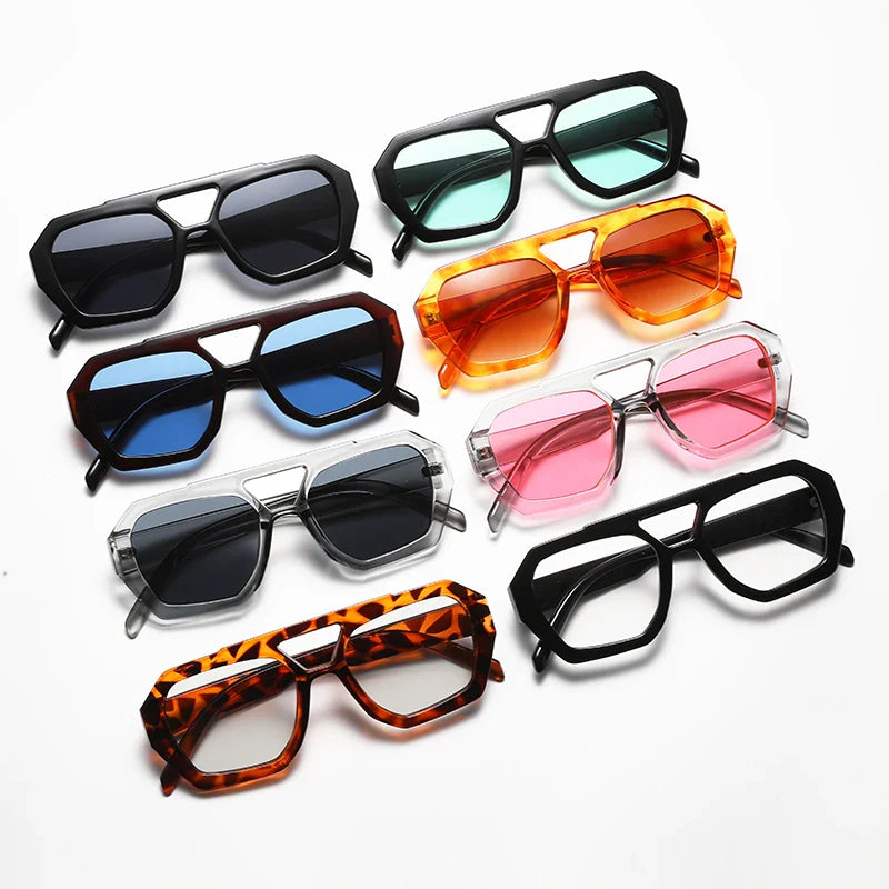 Hiking Women Fashion Polygonal Double Bridge Anti Light Glasses Luxury Minimalist Leopard Pattern Design Eyeglasses UV400