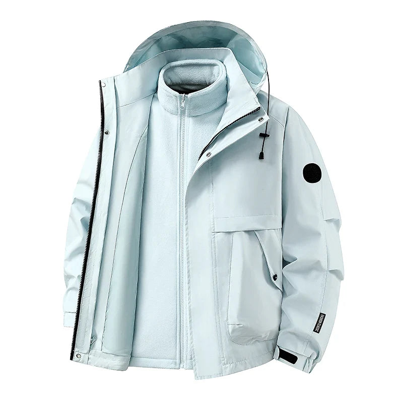 New Autumn and Winter Three in One Outdoor Jacket for Couples Warm Hooded Waterproof Two-piece Set Windbreaker Hiking Jacket