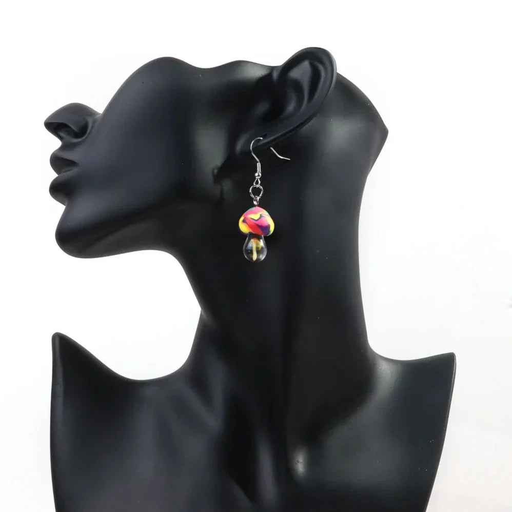 New Cute Polymer Clay Mushroom Acrylic Drop Earrings for Women Cartoon Colorful Flower Pendant Earring 2024 Trend Jewelry Gift