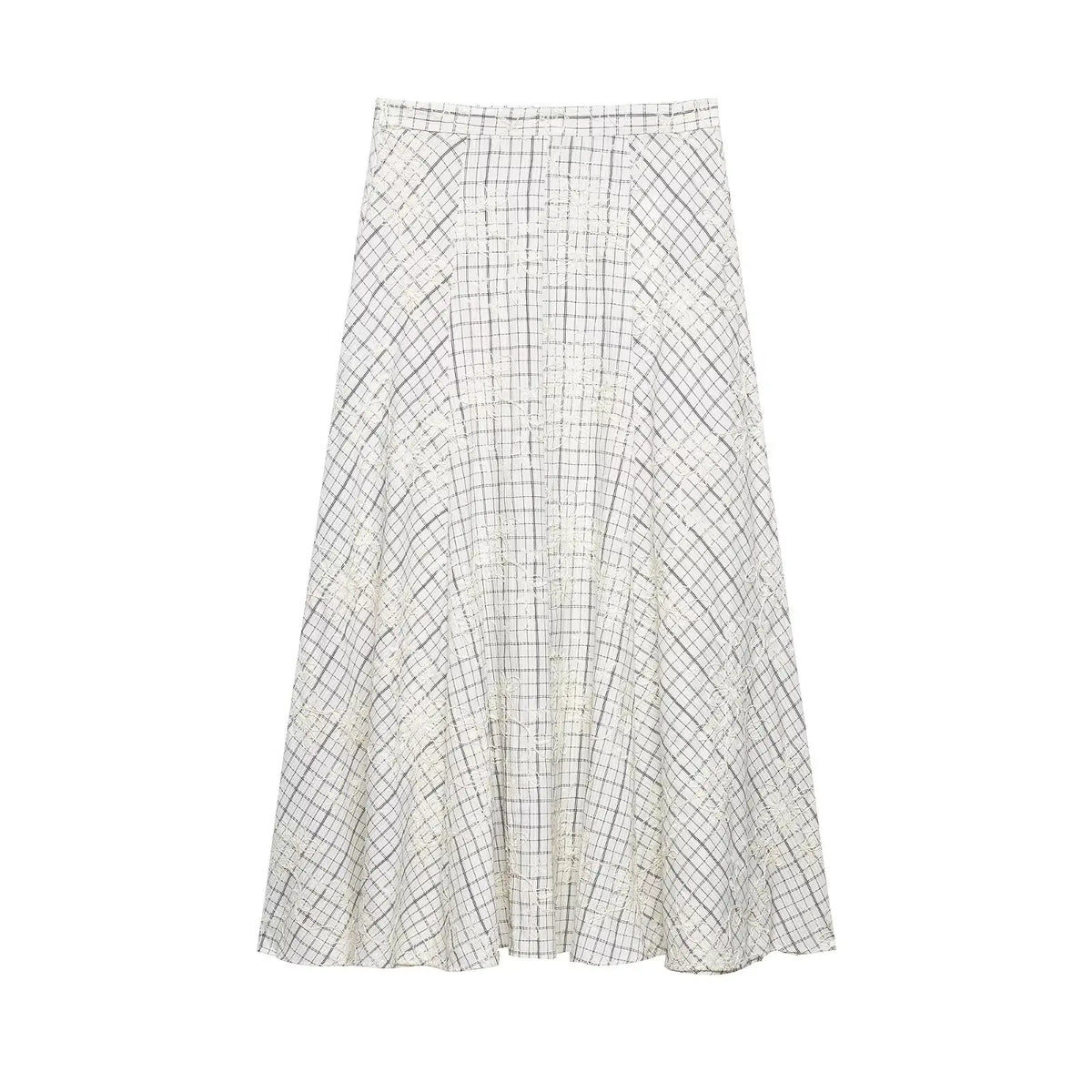 KONDALA Chic Embroidery Plaid Skirt Set Women Trendy 2026 Spring Summer Holidays Casual Set Puff Sleeve Shirts, A-Line Skirts