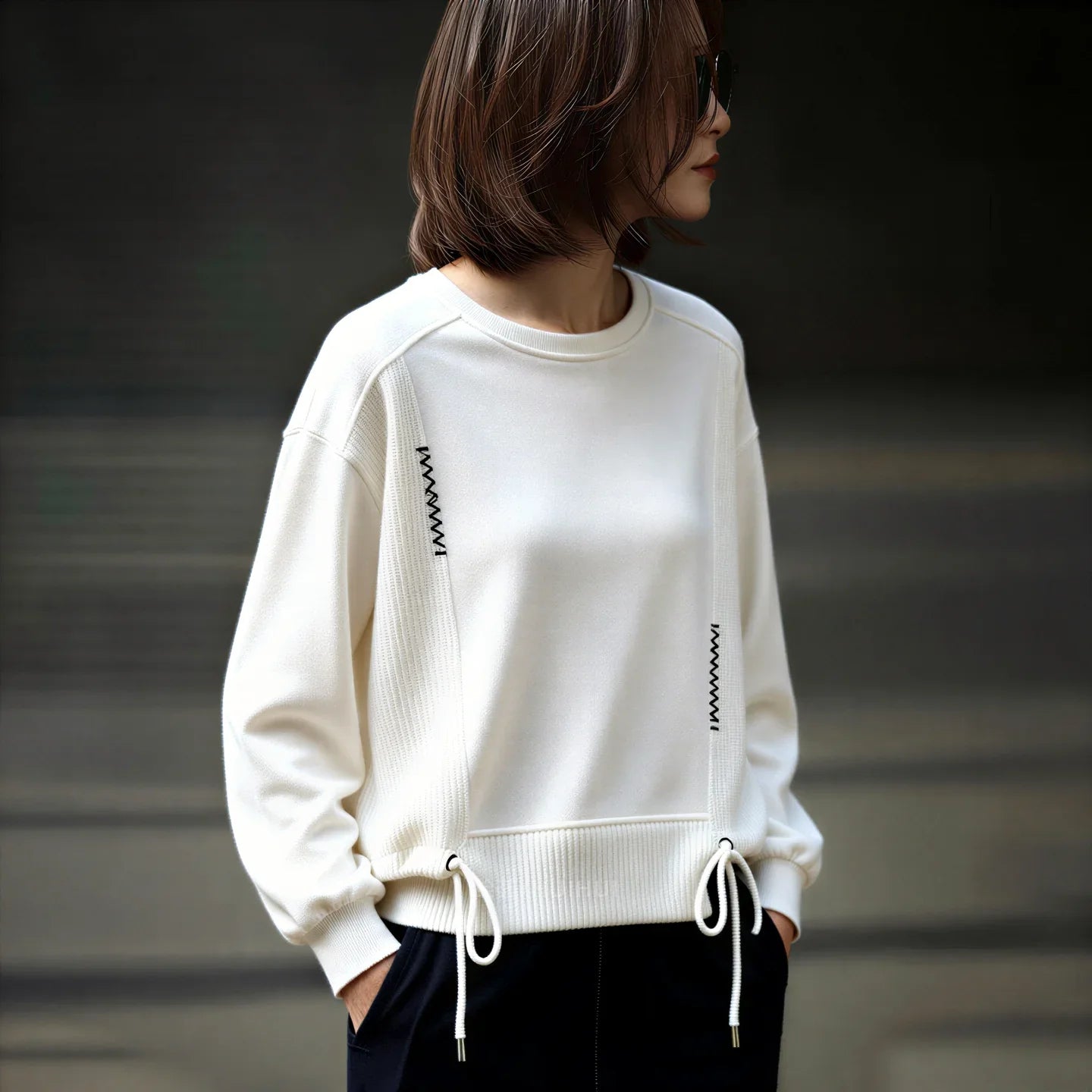 White Hoodie Women Long Sleeve Drawstring Casual Sweatshirts