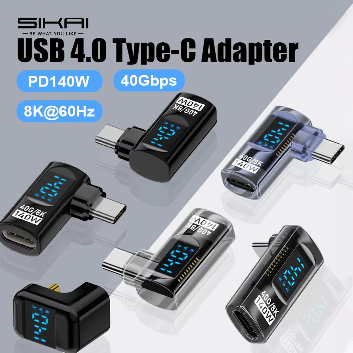 90 Degree USB C Adapter Right Angle U Shape Type C Adapter 40Gbps Data Transfer PD 140W USB4.0 8K 60Hz Video for Thunderbolt 3/4