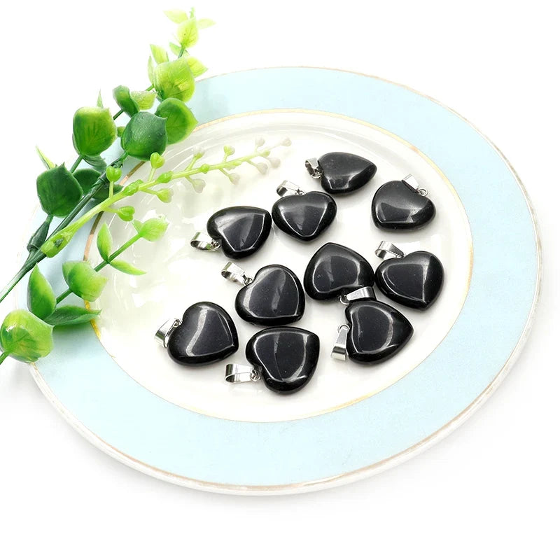 Natural Black Obsidian Stone Heart Beads Healing Pendant Women Charms 20mm Wholesale For Jewelry Making Earring Accessories