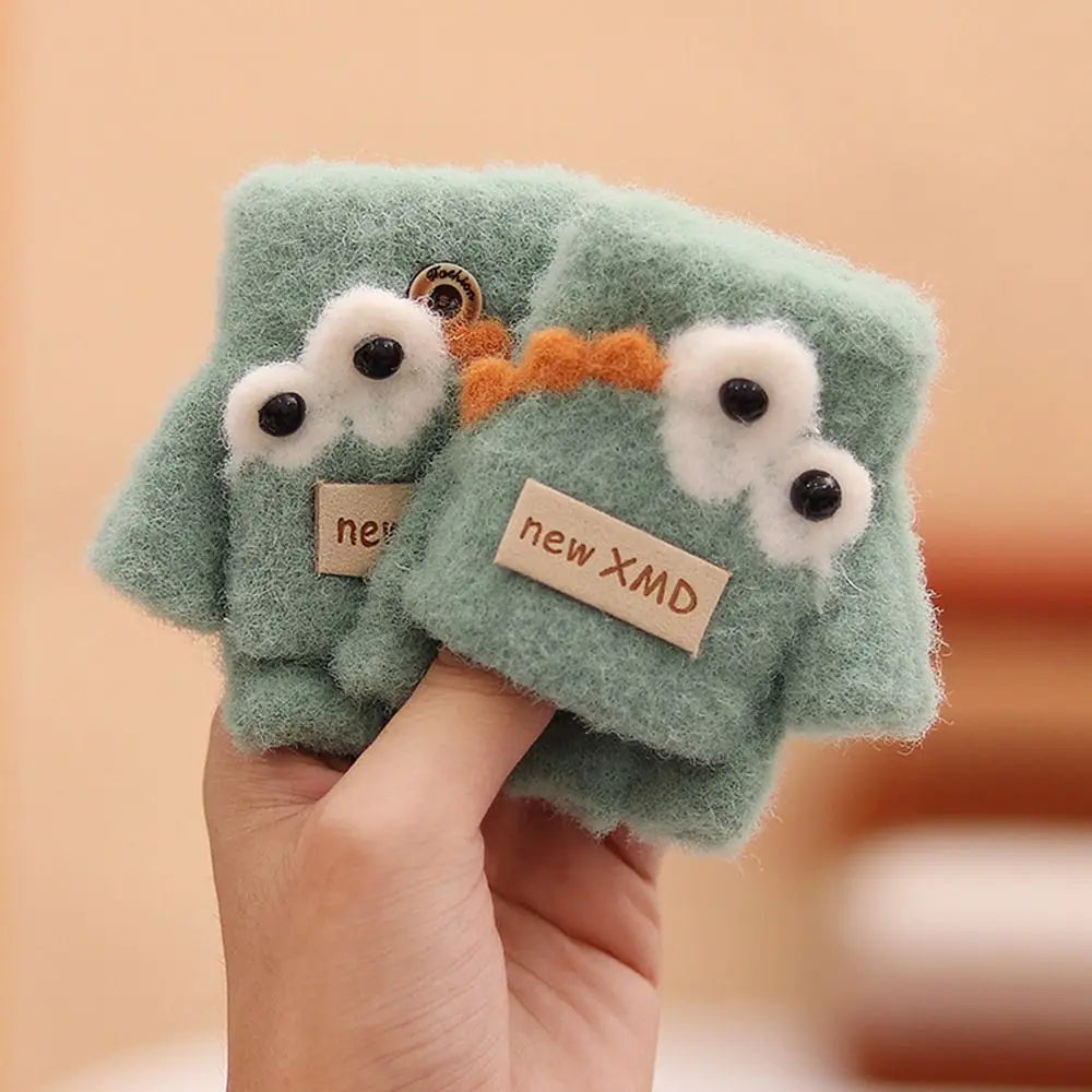 Cartoon Autumn Winter Gloves Cold Proof Windproof Baby Children Half Finger Flap Gloves Thickened Hand Warmer