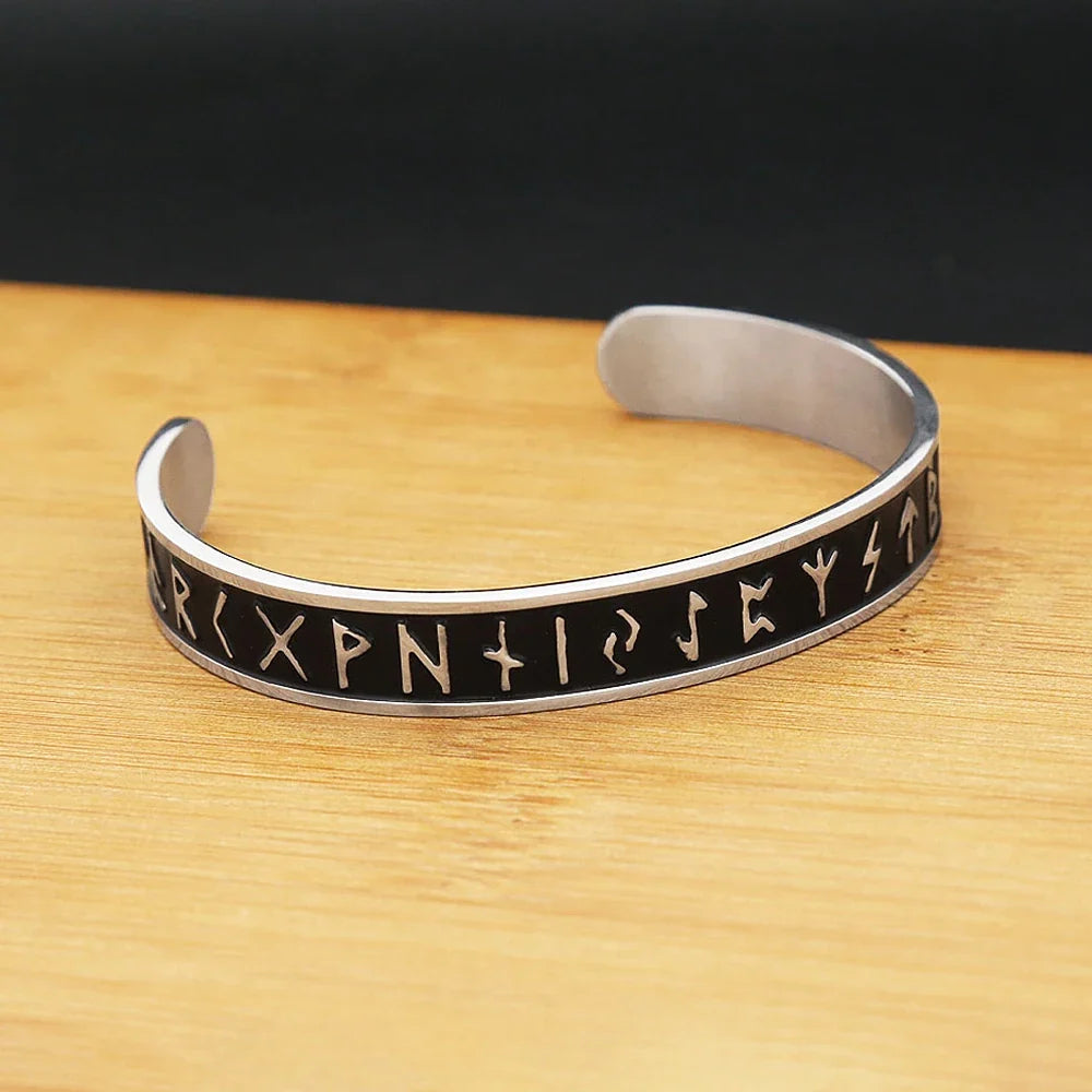Vintage Nordic Vikings Rune Simple Bracelet For Men Women 316L Stainless Steel Fashion Opening Cuff Bangles Amulet Jewelry Gifts