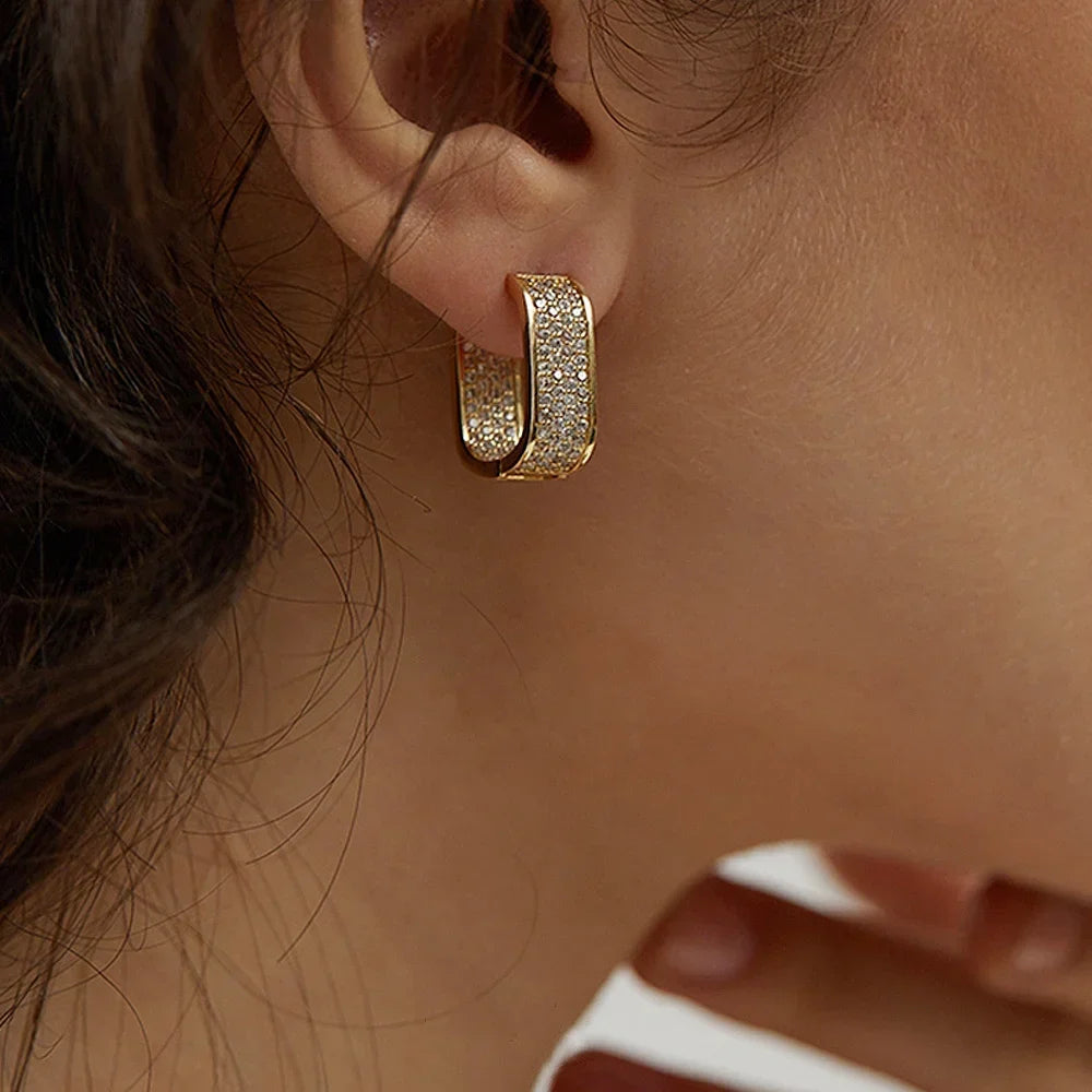 Classic Luxury CZ Korean Fashion Women's Earrings Metal Silver Gold Simple Exquisite Girls Popular Jewelry Accessories Selection