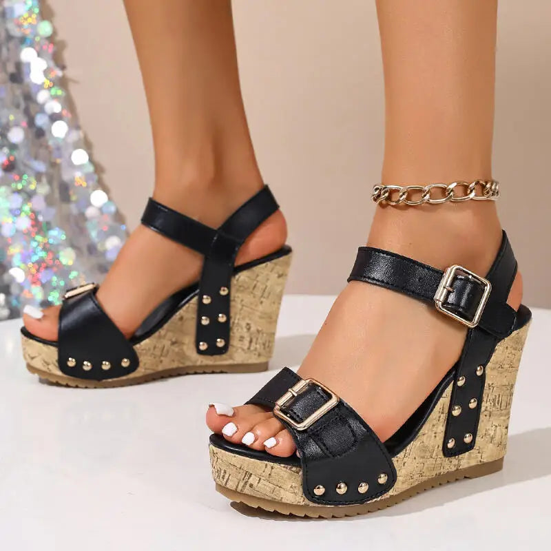 Vintage Platform Wedge Heel Ankle Strap Sandals Women Summer 2026 Thick Bottom Super High Heel Sandals Woman's Designer Shoes
