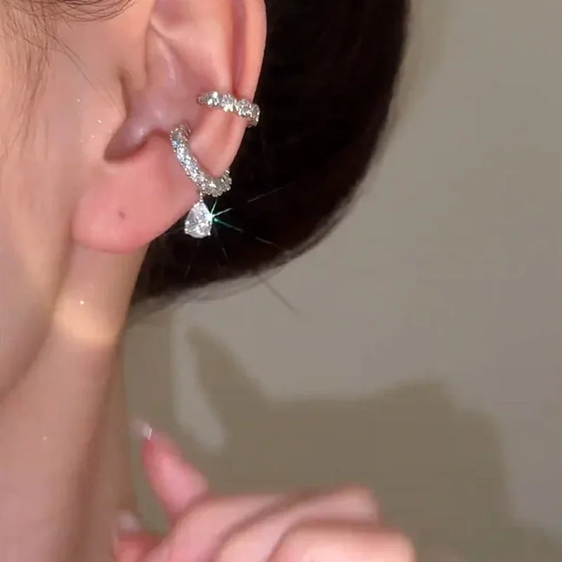 Silver Color Zirconia Pearl Clip On Earrings for Women Geometric Ear Cuff Without Piercing Girl Jewelry Gifts