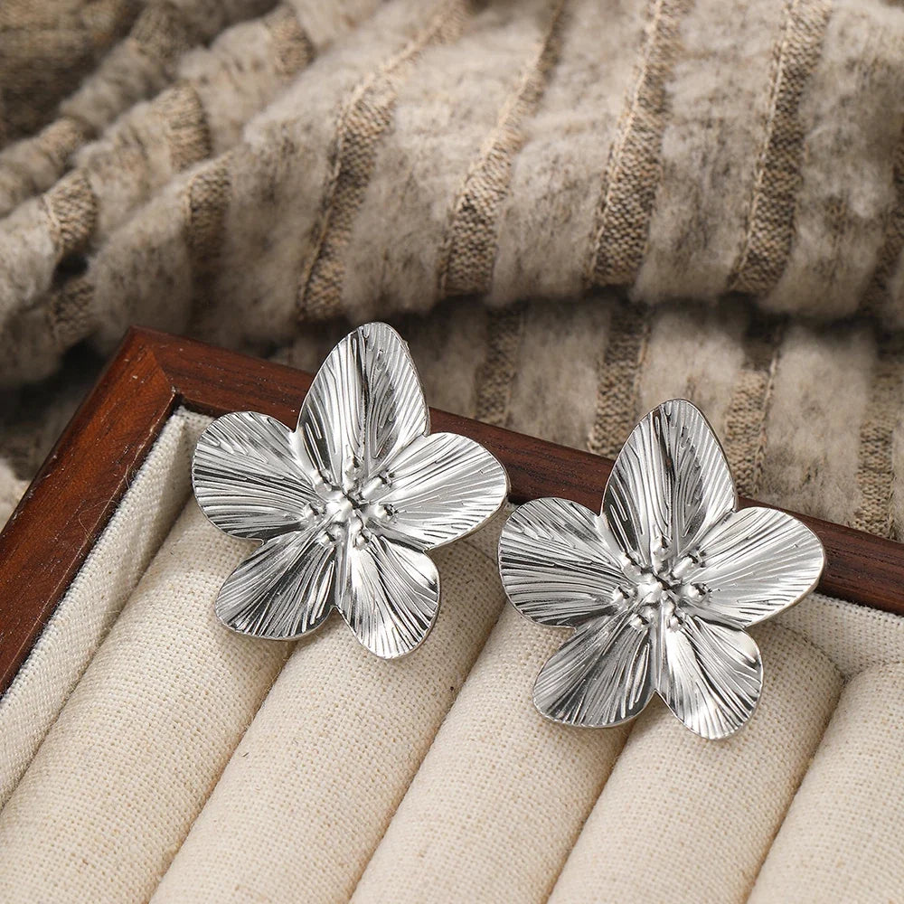 DOTIFI Stainless Steel Exaggerated Large Flower Design Earrings Female Fashion Retro Minimalist Ear Jewelry Party Creative Gifts