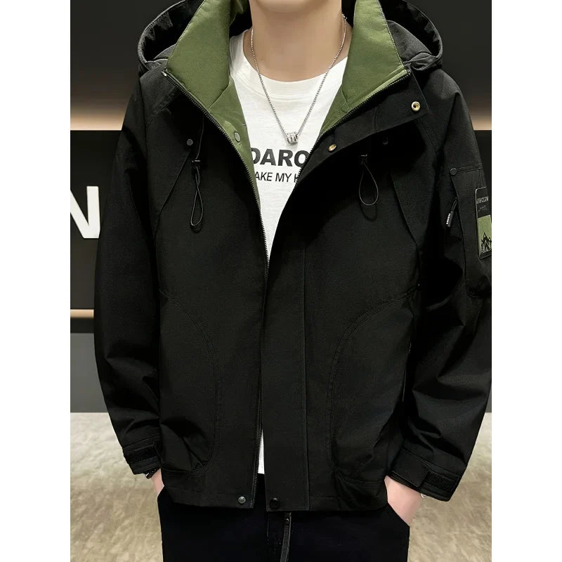 Autumn Lightweight Hooded Cargo Jacket Men Outdoor Windproof Coats Man Korean Fashionable Handsome Casual Hiking Jackets for Men