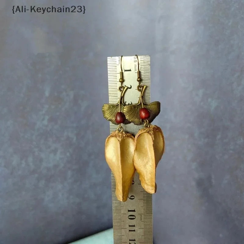 1Pair Vintage Wooden Plant Earring For Women Creative Natural Plant Dried Fruits Drop Earrings Ethnic Jewelry