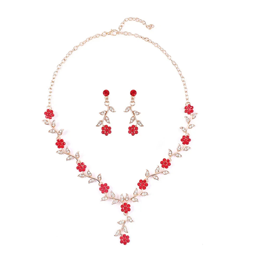 Sweet Jewelry Set Exquisite Rhinestone Pendant Banquet Party Women Fashion Romantic Crystal Necklace Earring Accessory Set
