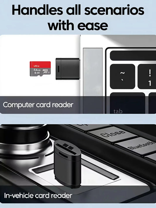 USB 2.0 Mini TF Card High-Speed Memory Card Reader with Type-C Adapter, Compatible up to 2TB, Portable Memory Card