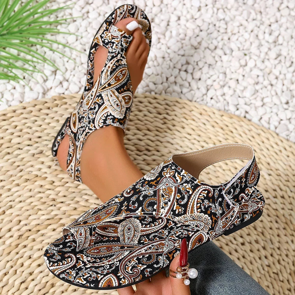 2025 Women Flat Sandals Comfortable Flats Sandals Printed Bohemia Roman Style Shoes for Women Fashion Shoes Sandalias De Mujer