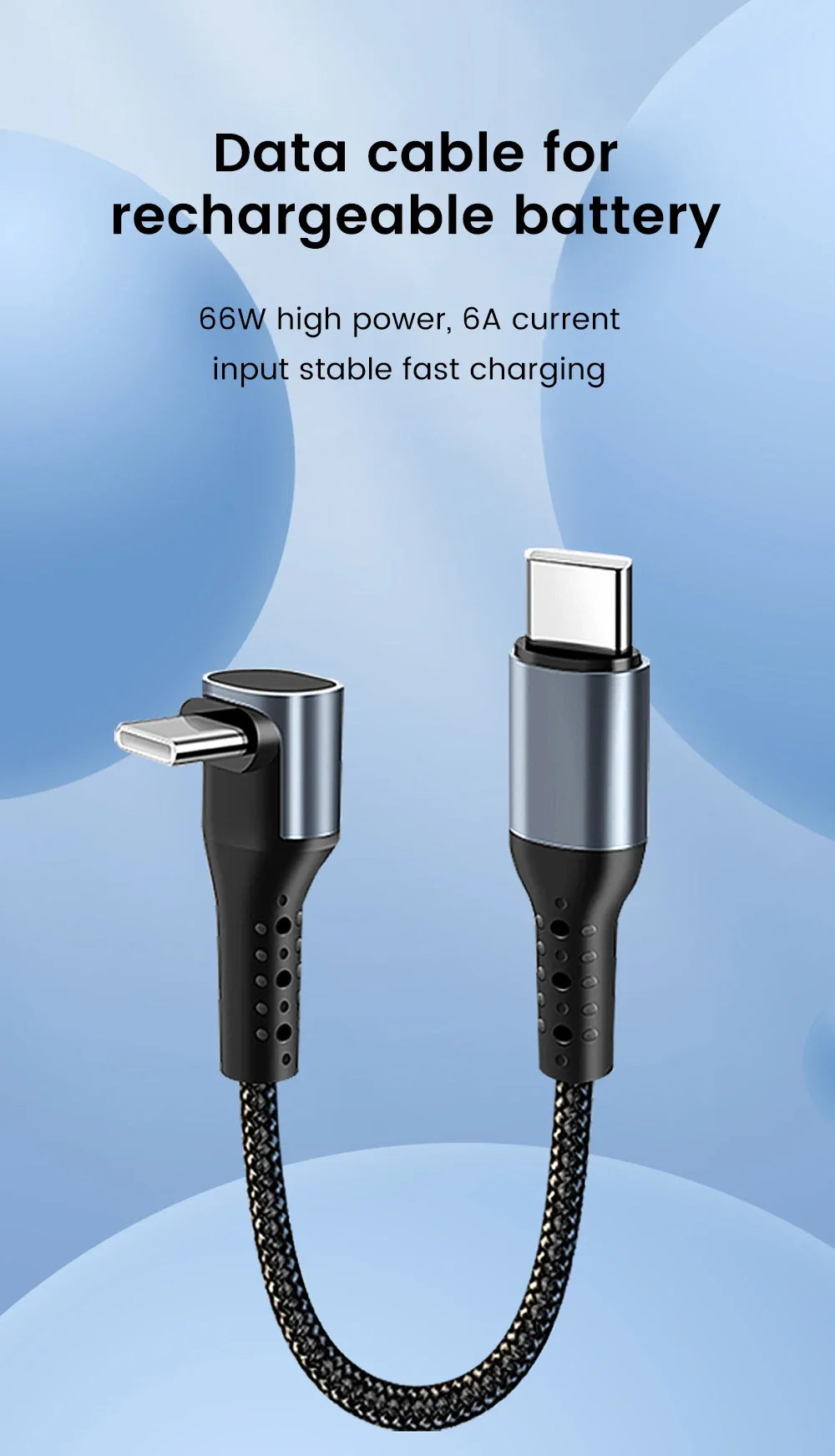 Crouch 90 Degree Short Cable USB Type C To Type C 6A 66W Fast Charge 25CM 50CM Power Bank USB C Cable For iphone Huawei Xiaomi