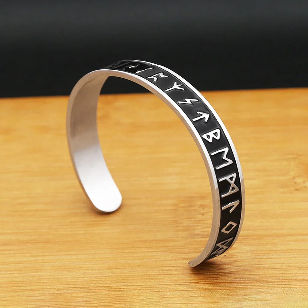 Vintage Nordic Vikings Rune Simple Bracelet For Men Women 316L Stainless Steel Fashion Opening Cuff Bangles Amulet Jewelry Gifts