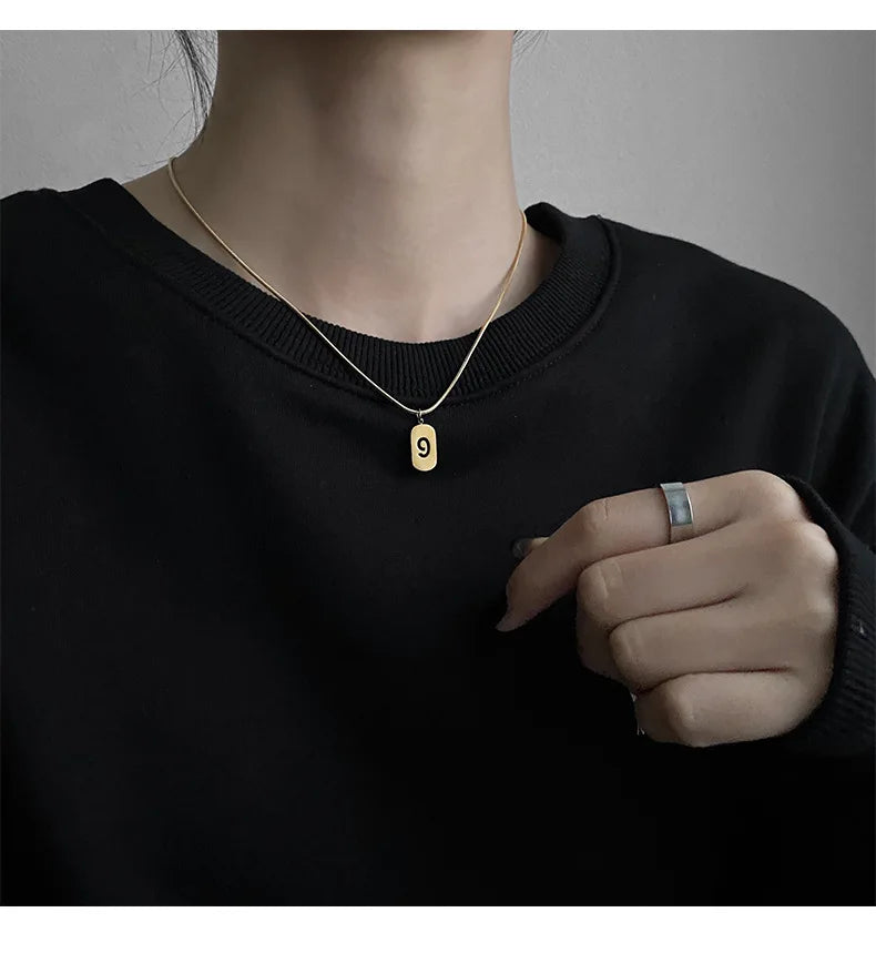 Stainless Steel Angel Number Necklace 0 1 2 3 4 5 6 7 8 9 Rectangle For Women Men Hollow Lucky Number Chain Necklaces Jewelry