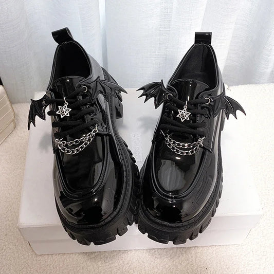 Metal Chain Lolita Gothic Shoes Women 2025 College Style Patent Leather Pumps Woman Japan School Uniform Women's Platform Shoes