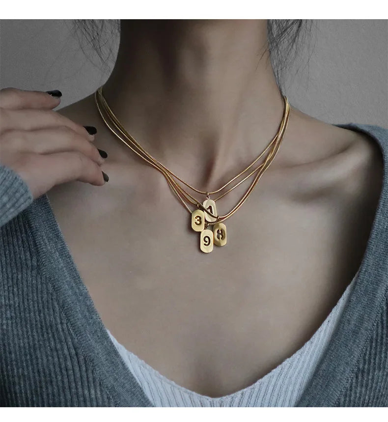 Stainless Steel Angel Number Necklace 0 1 2 3 4 5 6 7 8 9 Rectangle For Women Men Hollow Lucky Number Chain Necklaces Jewelry