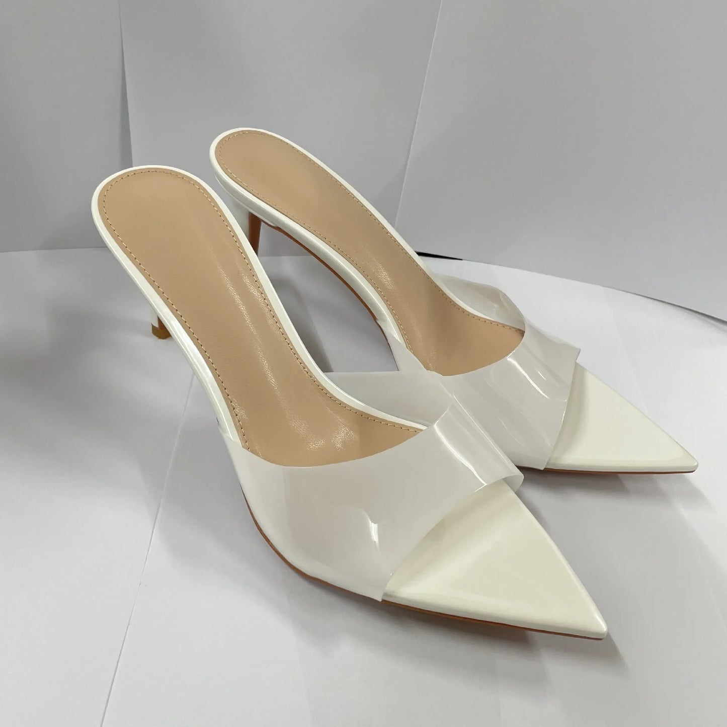 New Summer Women's High-heeled Sandals Simple Transparent High-heeled Slippers Stiletto Pointed Open-toed Slippers Mules
