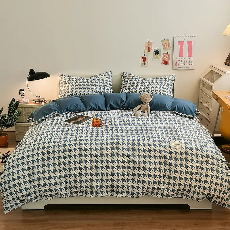 Checkerboard Bedding Comforter Set with Pillowcase bed sheet Single Full Size Bed Linen Duvet Cover Set Queen/King Double Single