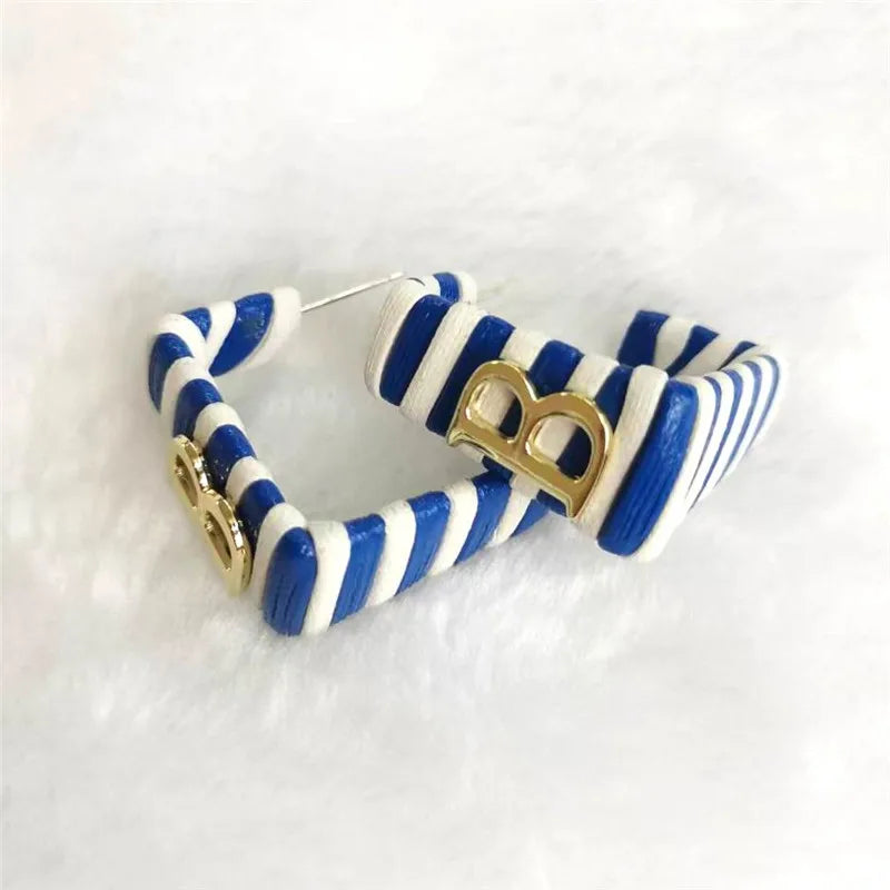 28 Colors Zebra Pu Leather Square Hoop Earrings For Women Fashion Jewelry Letter Alphabet Geometric Stripe Pendientes Mujer