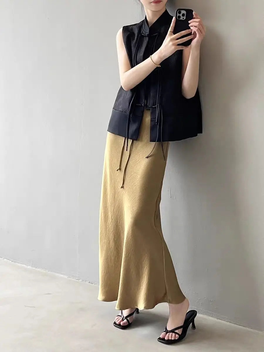 2026 spring new chinese new style plate buckle waistcoat jacket jacquard stand collar sleeveless retro women cheongsam waistcoat