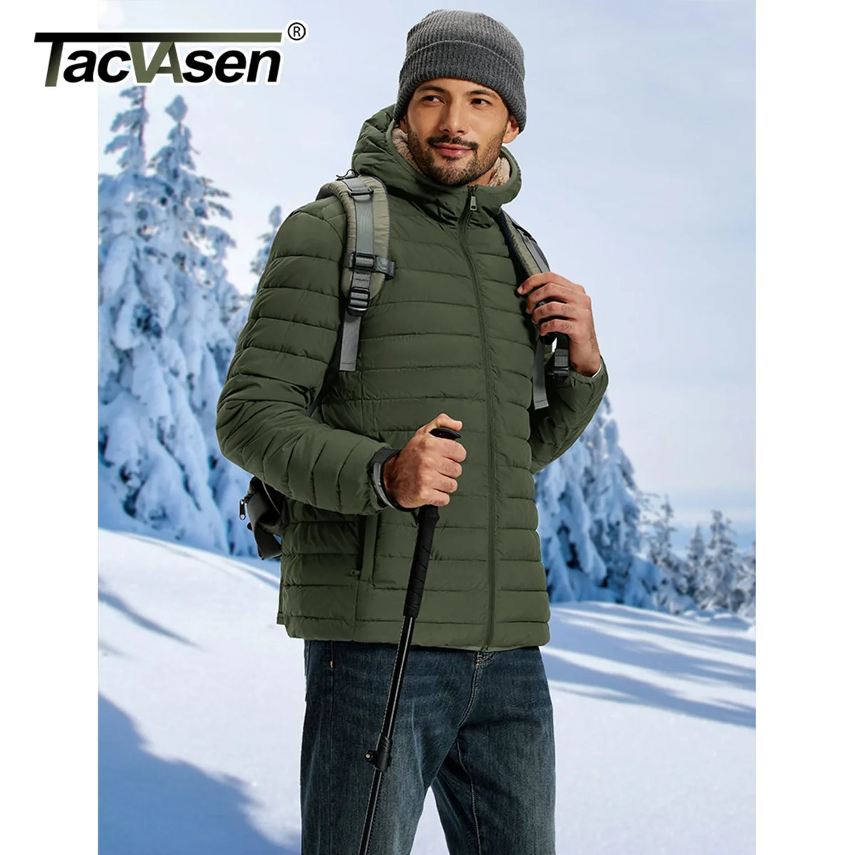 TACVASEN Men's Puffer Jacket Winter Warm Hooded Sherpa Lined Water Resistant Windproof Insulated Jacket Warm Winter Puffy Coat