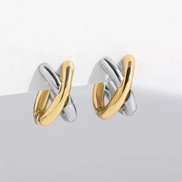 Criss-cross Gold Silver Colors Tiny HuggieHoop Earrings for Women Mini Small Ear Buckle Cartilage Piercing Earrings Punk Jewelry