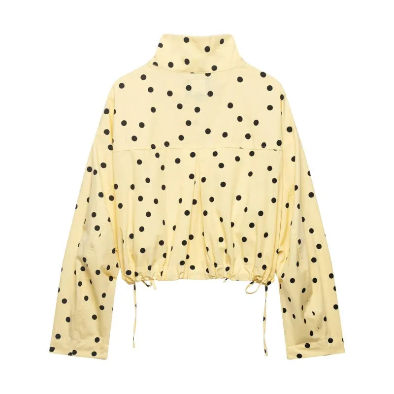 Women's Polka Dots Jacket with Tie New 2026 Spring Long Sleeve High Collar Loose Women Versatile Short Coats Chic Female Jackets