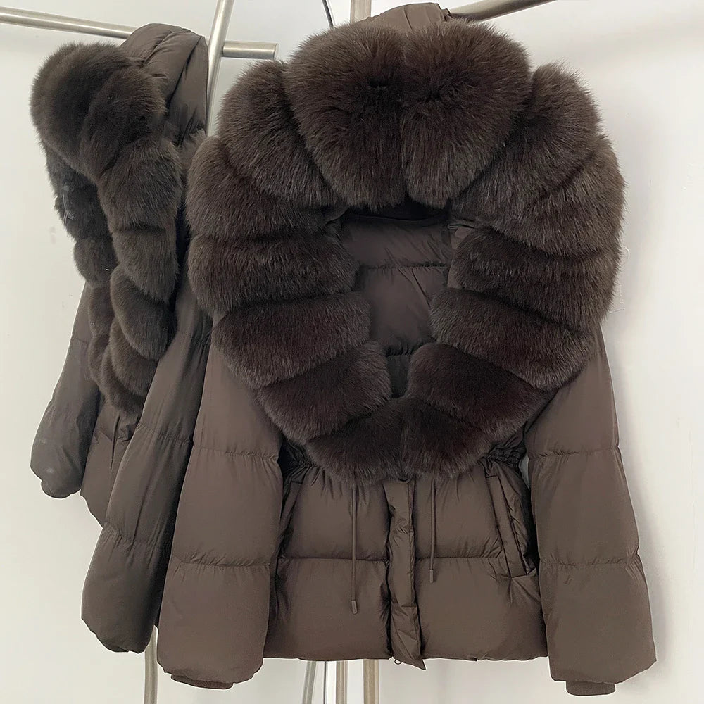 Reality Fur Jacket Real Fur Collar Duck Down Coat Female Winter Hooded Warm Fox Fur Coat Women Natural Raccoon Fur Puffer Jacket