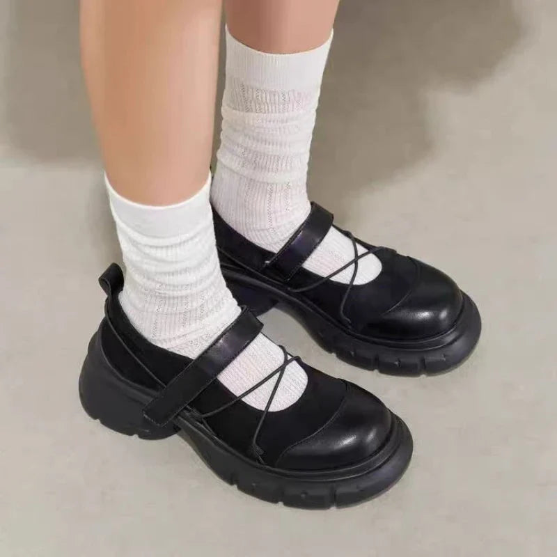 Women's Platform Mary Jane Loafers, Crisscross Strap Chunky Heel Casual Shoes, Sweet & Cool Style for Spring Daily Date & Party