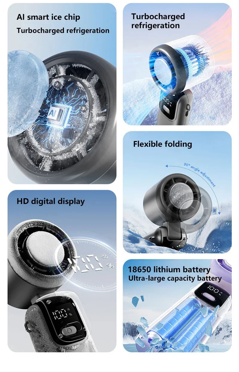 Lenovo Foldable/Hangable USB Desk Fan Ice Cooling Handheld Fan 100 Speeds Turbo Portable for Outdoor Fast Chill Ice Compress New