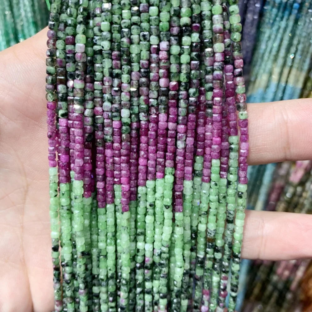 2x2mmNatural Colored Tourmaline Blue Tourmaline Faceted Cube Beads Square Stone Beads for JewelryDIY Making  Gemstone Loose Bea