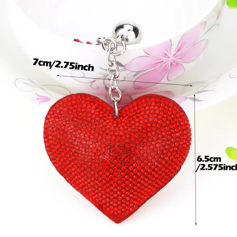 Rhinestone Heart Finger Keychain Bling Crystal Strap Pendant for Key Keychain Handbag Wallet Key Accessories Gift for Women