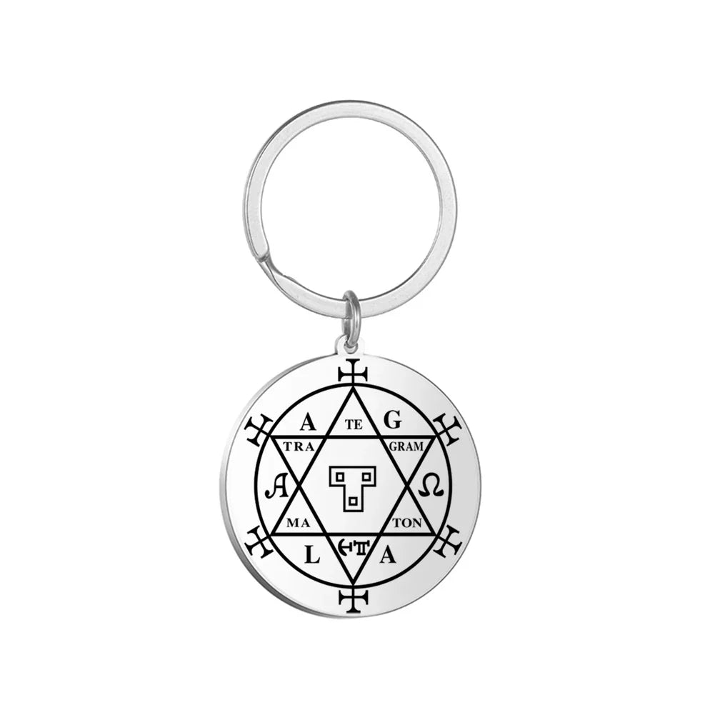 Dawapara Protection Secret Seal of Solomon Pendant Keychain Witchcraft Hexagram Wealth Fortune Amulet Stainless Steel Jewelry