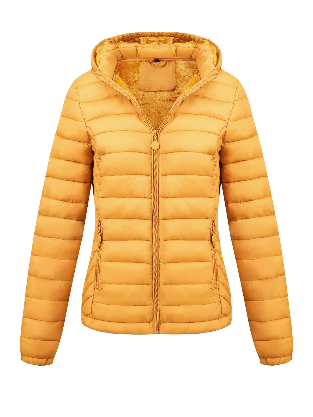 Women's Fashion Winter Padded Coat - Minimalist Hooded Puffer Jacket with Pockets for Fall/Winter