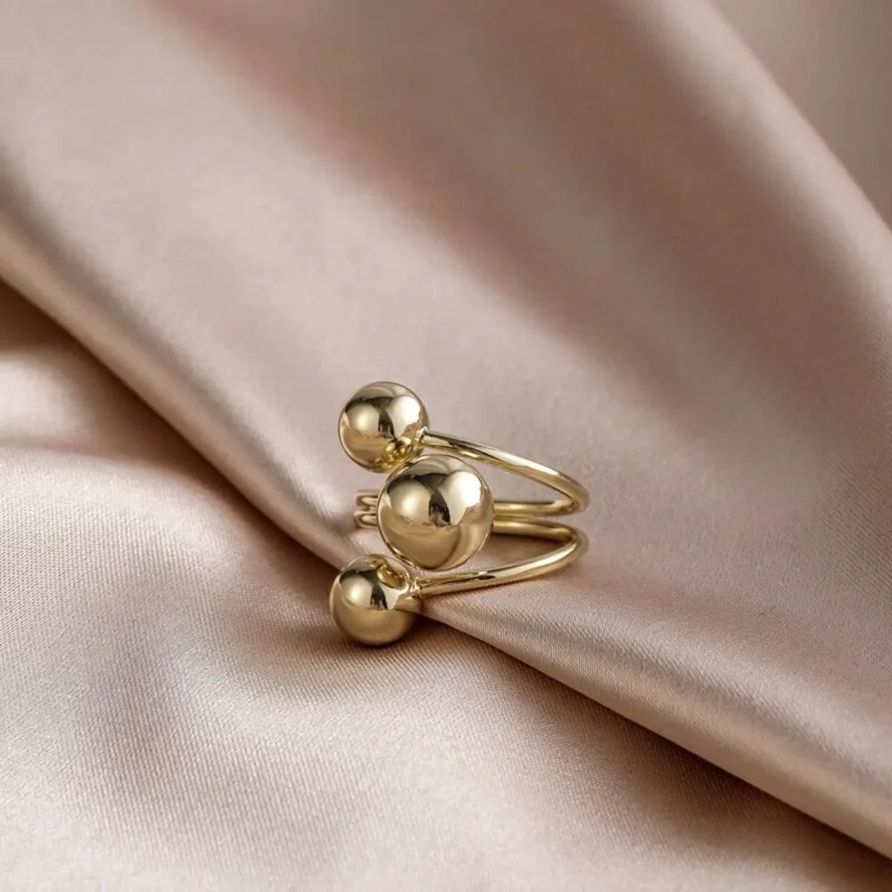 New Temperament Multi-layer Irregular Geometry  Sliver Color Smooth Planet Stainless Steel Open Rings for Women Designer Jewelry