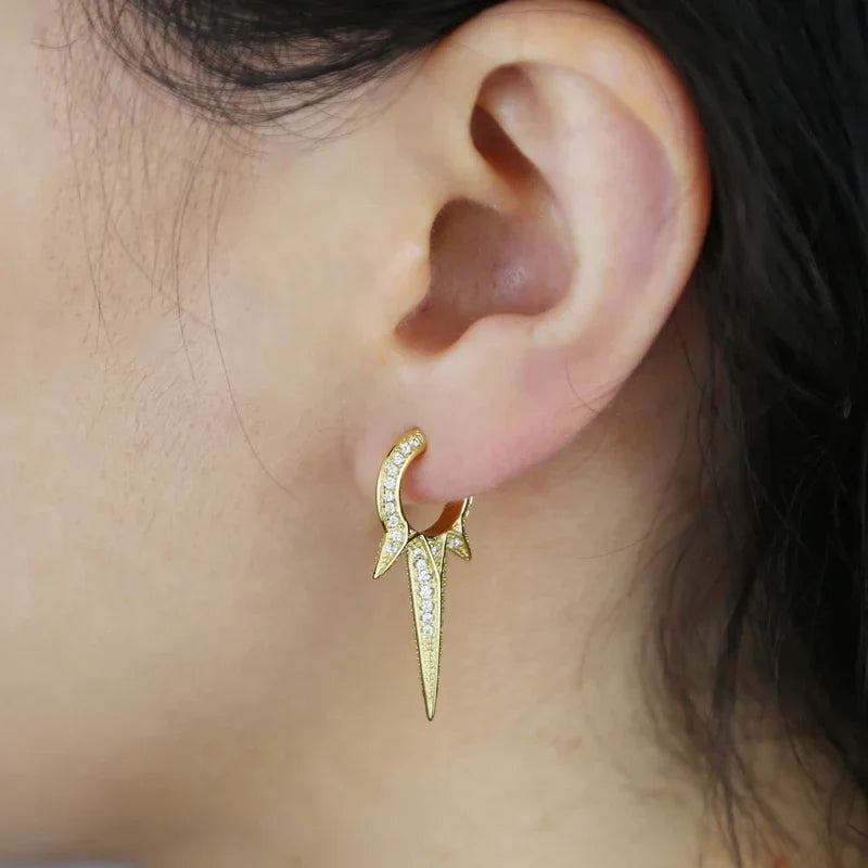 New European Fashion Women Jewelry Full Paved 5A CZ Sparking Bling Spike Geometric Earring