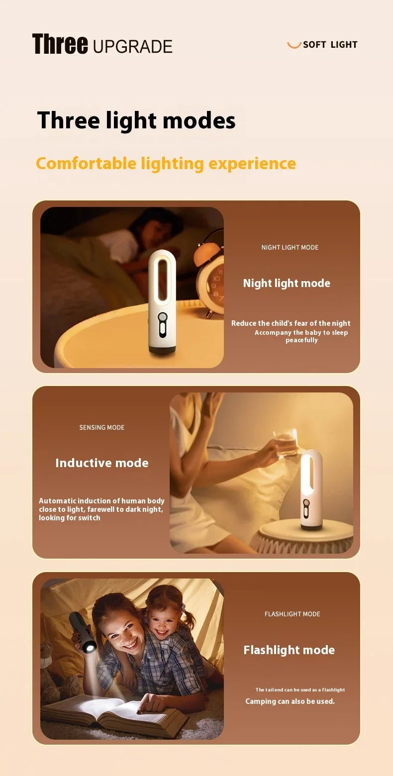 AiQUE LED Motion Sensor Night Light Portable 2 in 1 Flashlight Bedroom Bathroom Reading Camping Lighting Baby Feeding Eye Care