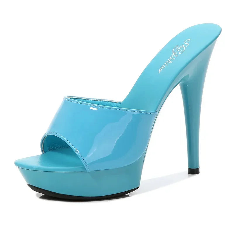 Womens Slippers Mule Patent Leather Sandals Sexy Fashion 13CM Slides Party Shoes for Woman Luxury Red Sandals Summer Comfortable